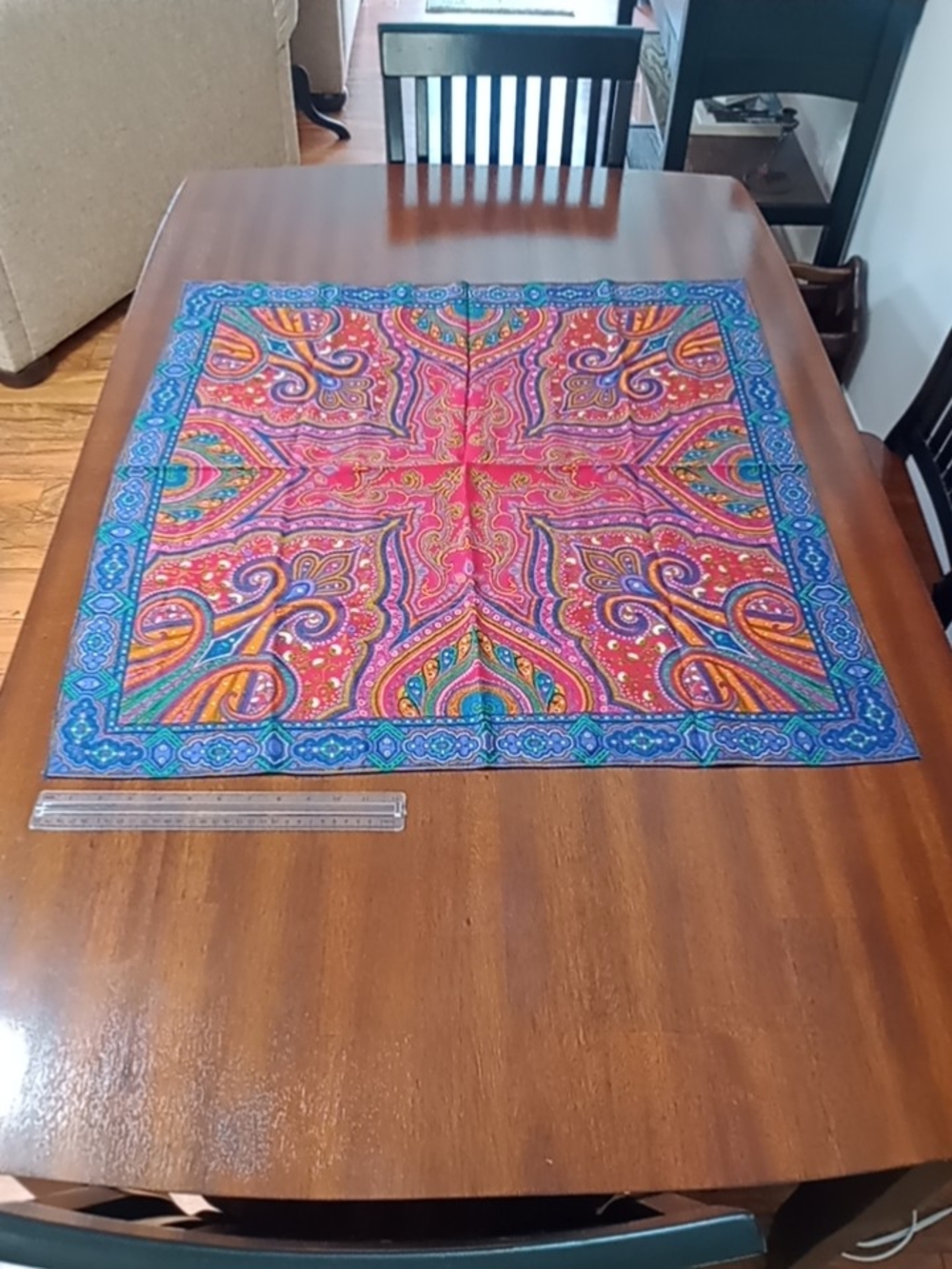 Pink Paisley Silk-Feel Wrap with Blue Border
